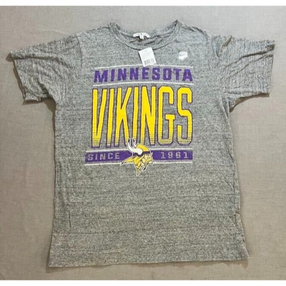 Minnesota Vikings Junk Food Shirt Mens Large Gray Pullover Short Sleeve Tee.